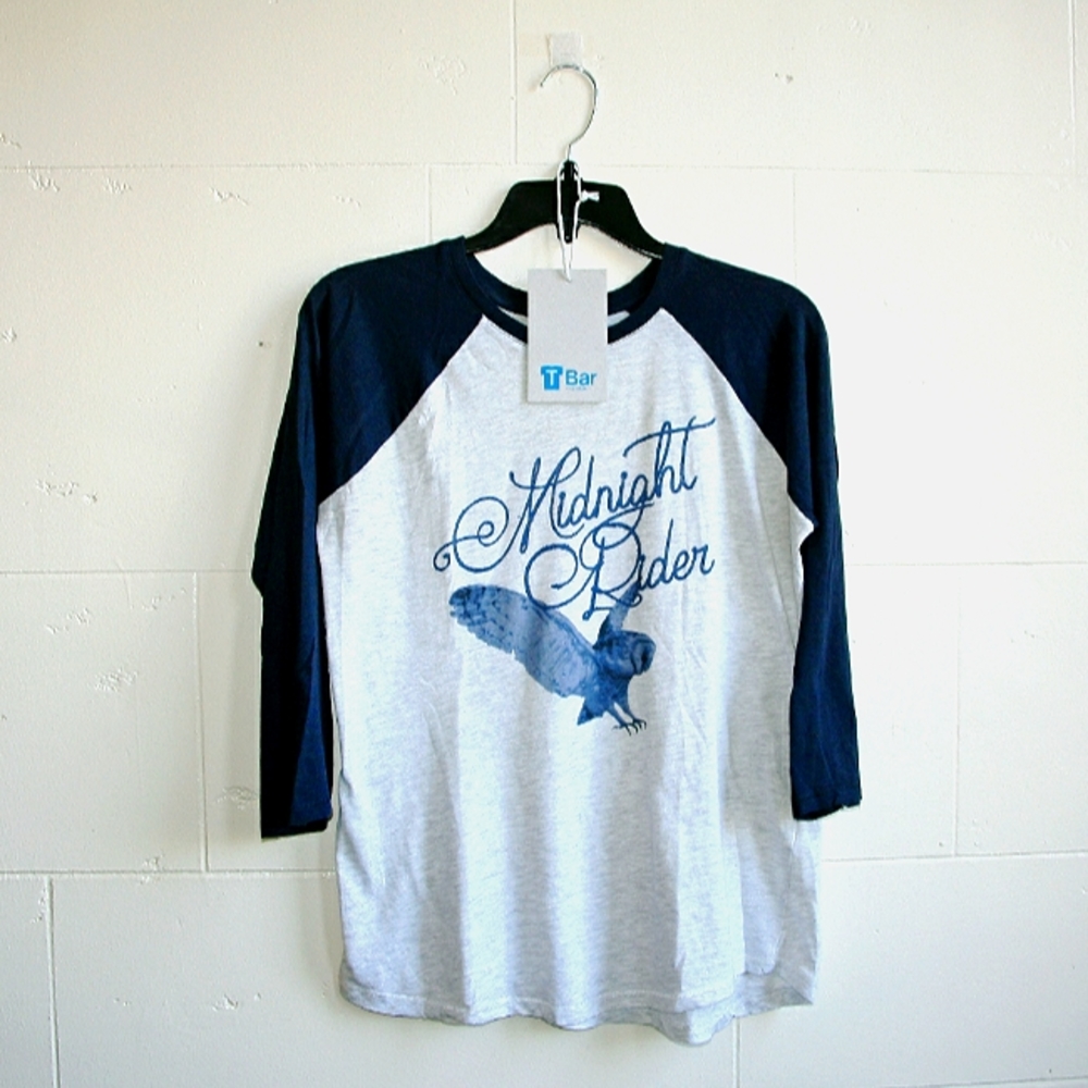 Cotton On T-Bar graphic shirt. Size Small. Owl print, dark blue, heather color.
